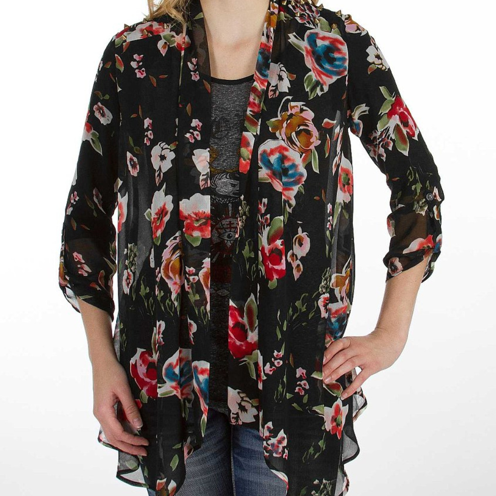 Gimmicks by BKE Floral Chiffon Cardigan Size L